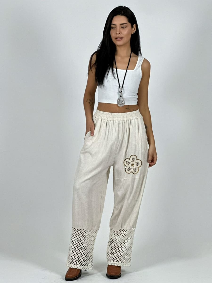 Pantalon Lino Flor y Terminaciones Broderi A1-262