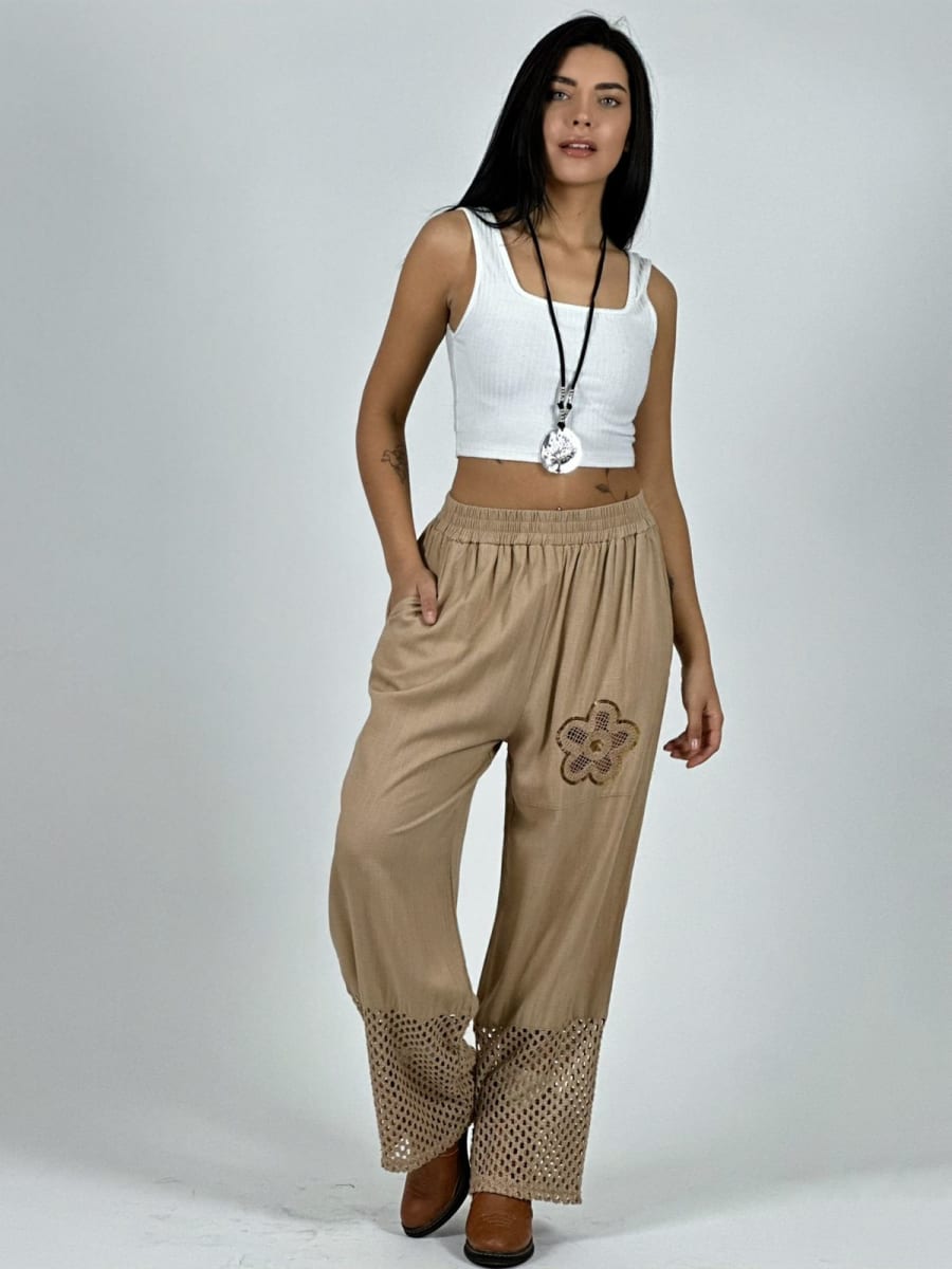 Pantalon Lino Flor y Terminaciones Broderi A1-2610