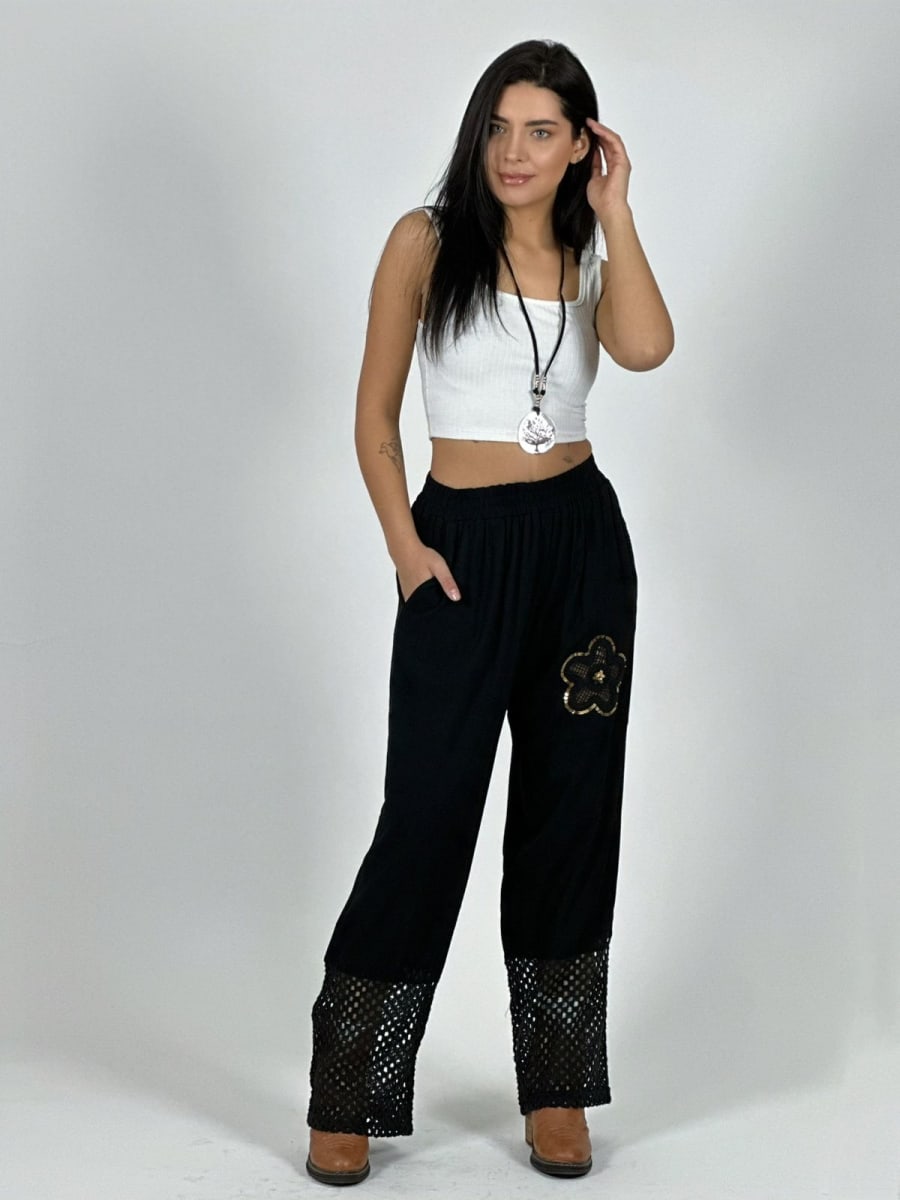 Pantalon Lino Flor y Terminaciones Broderi A1-265