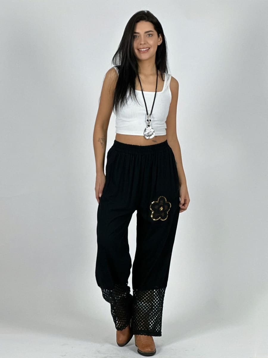 Pantalon Lino Flor y Terminaciones Broderi A1-264