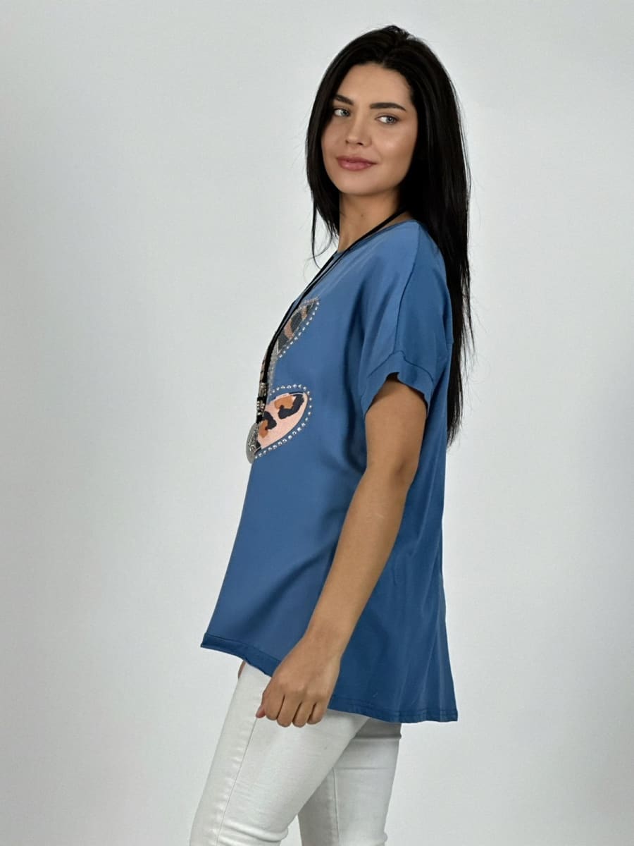 Polera Algodon Doble Corazon Print con Brillos A1-293