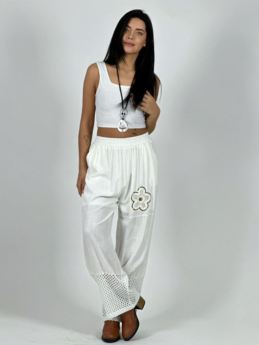 Pantalon Lino Flor y Terminaciones Broderi A1-267