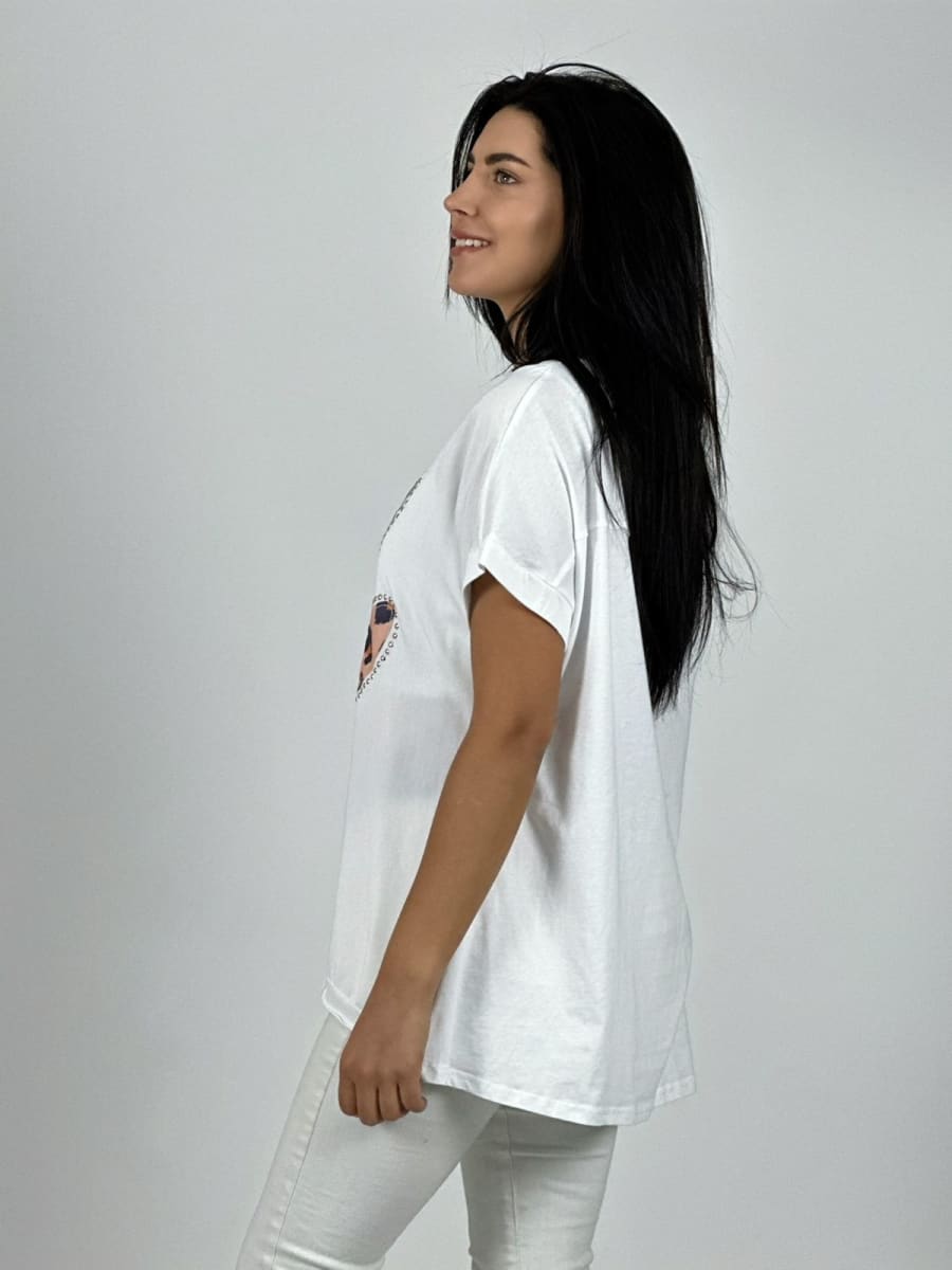 Polera Algodon Doble Corazon Print con Brillos A1-296