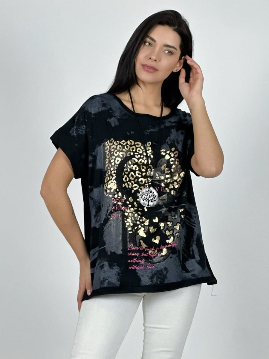 Polera Algodon Manchas y Print Brillos LOVE A1-121