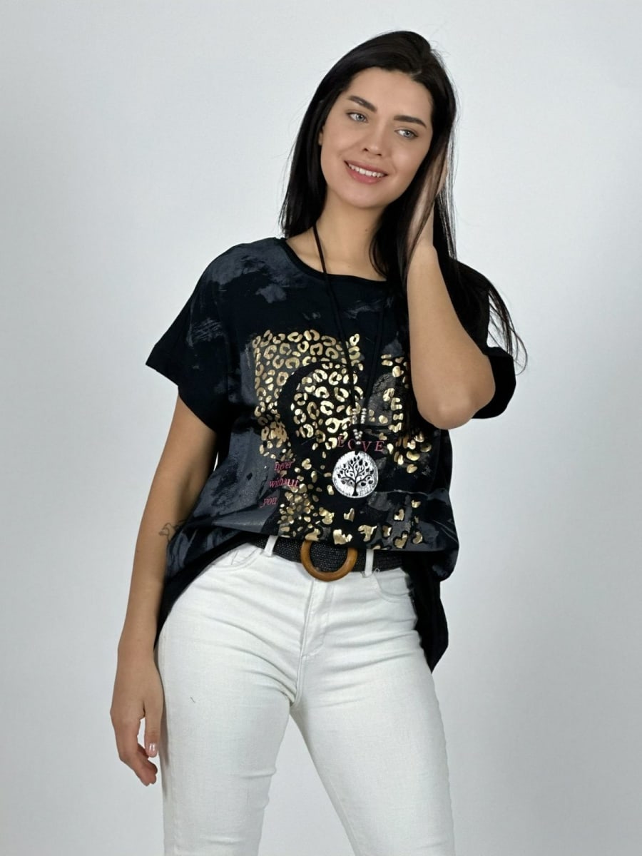 Polera Algodon Manchas y Print Brillos LOVE A1-123