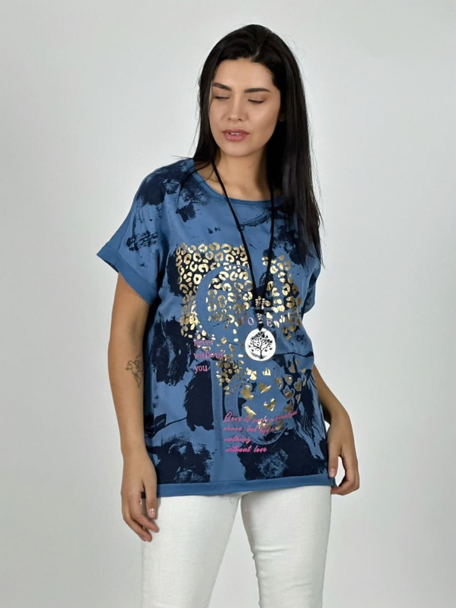 Polera Algodon Manchas y Print Brillos LOVE A1-128