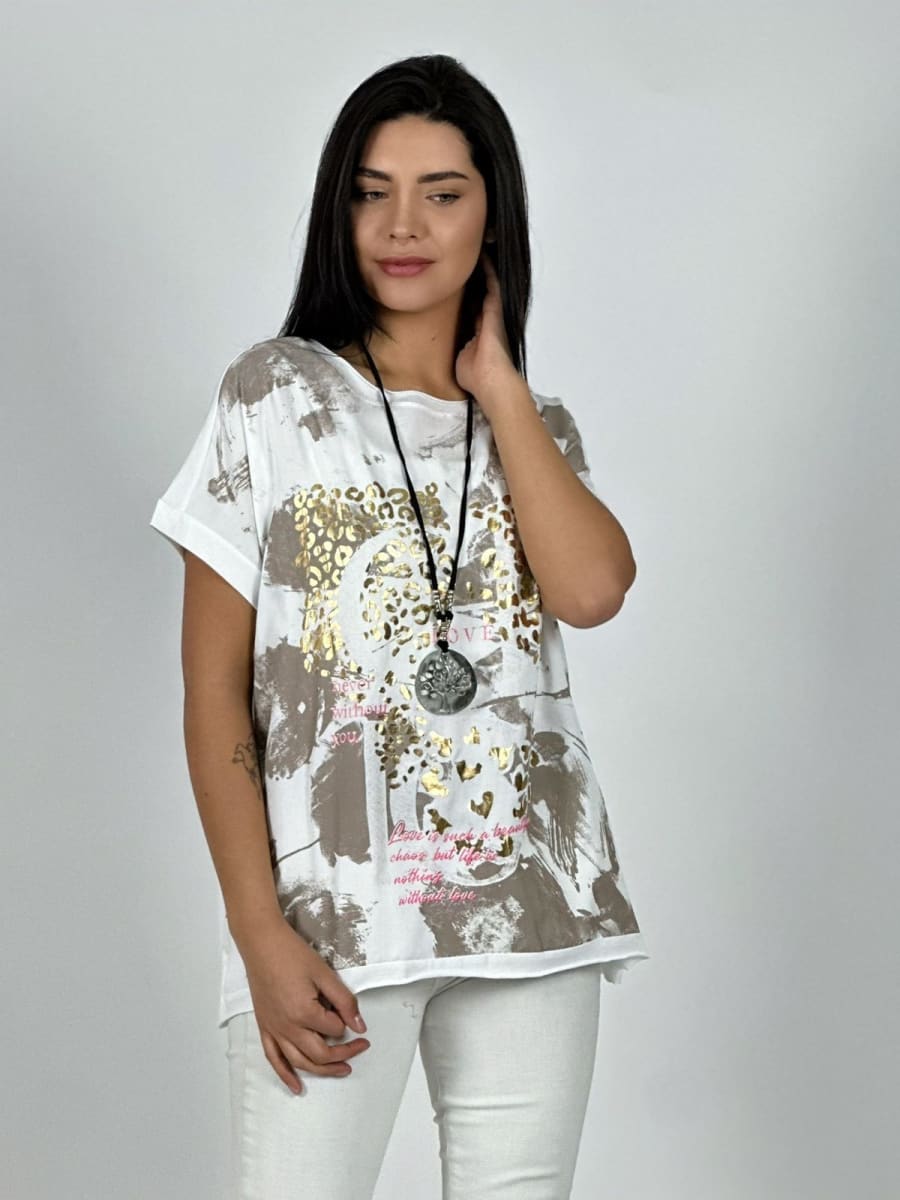Polera Algodon Manchas y Print Brillos LOVE A1-126