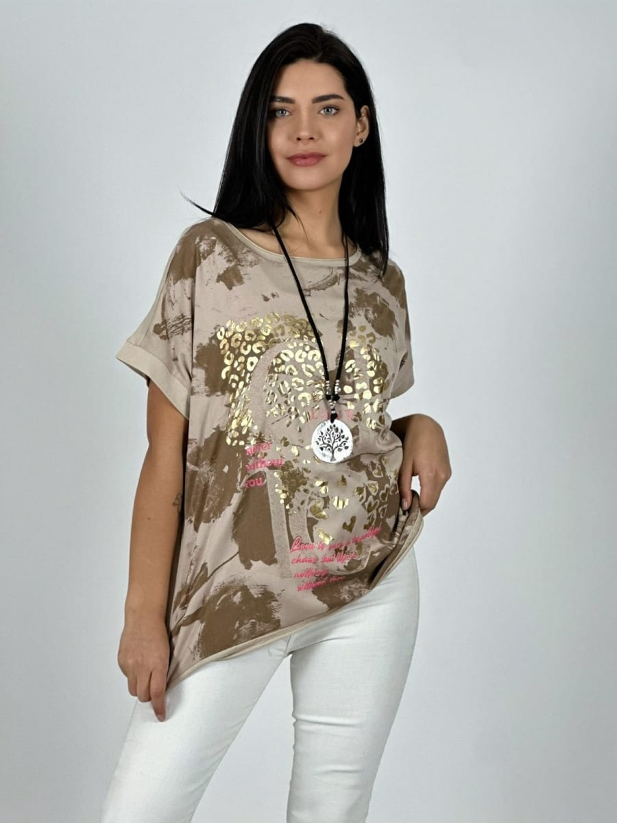 Polera Algodon Manchas y Print Brillos LOVE A1-1212