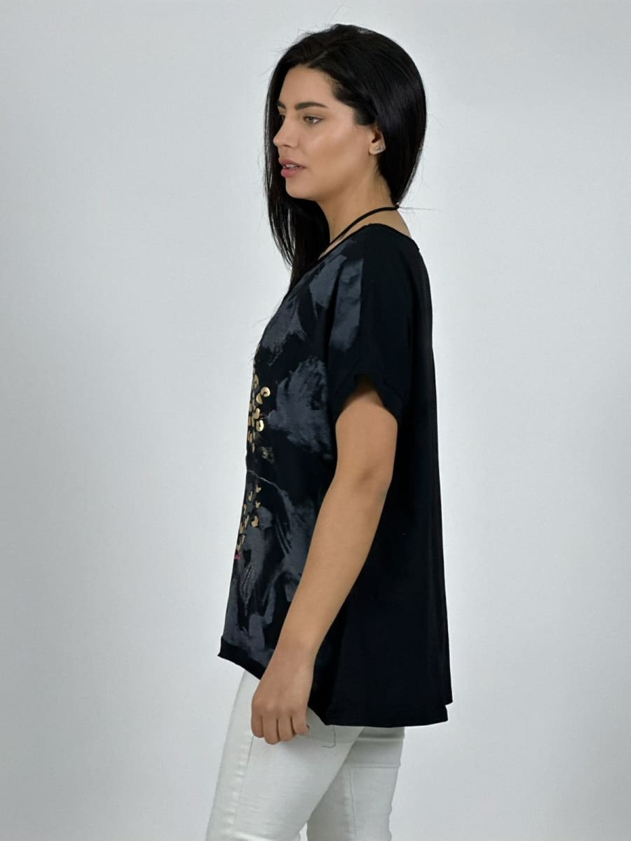 Polera Algodon Manchas y Print Brillos LOVE A1-124