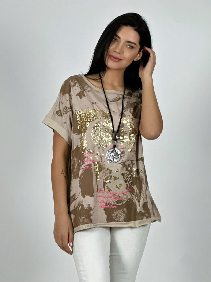 Polera Algodon Manchas y Print Brillos LOVE A1-1213