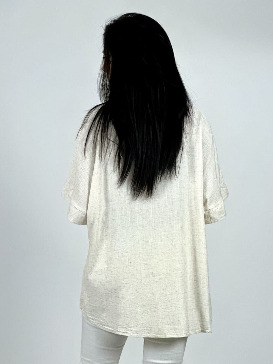 Polera Lino Flores Broderi con Brillos A1-312