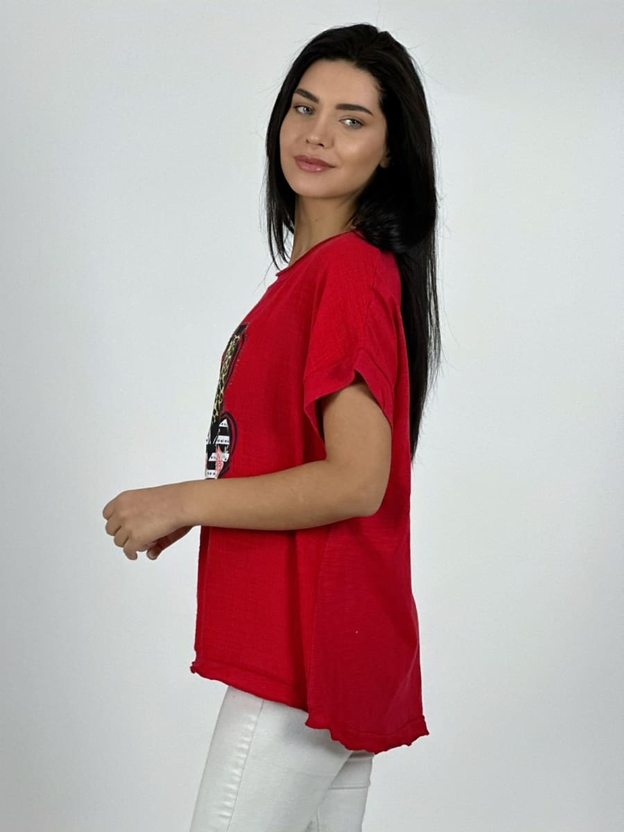 Polera Lino triple Corazon Print con Brillos A1-293