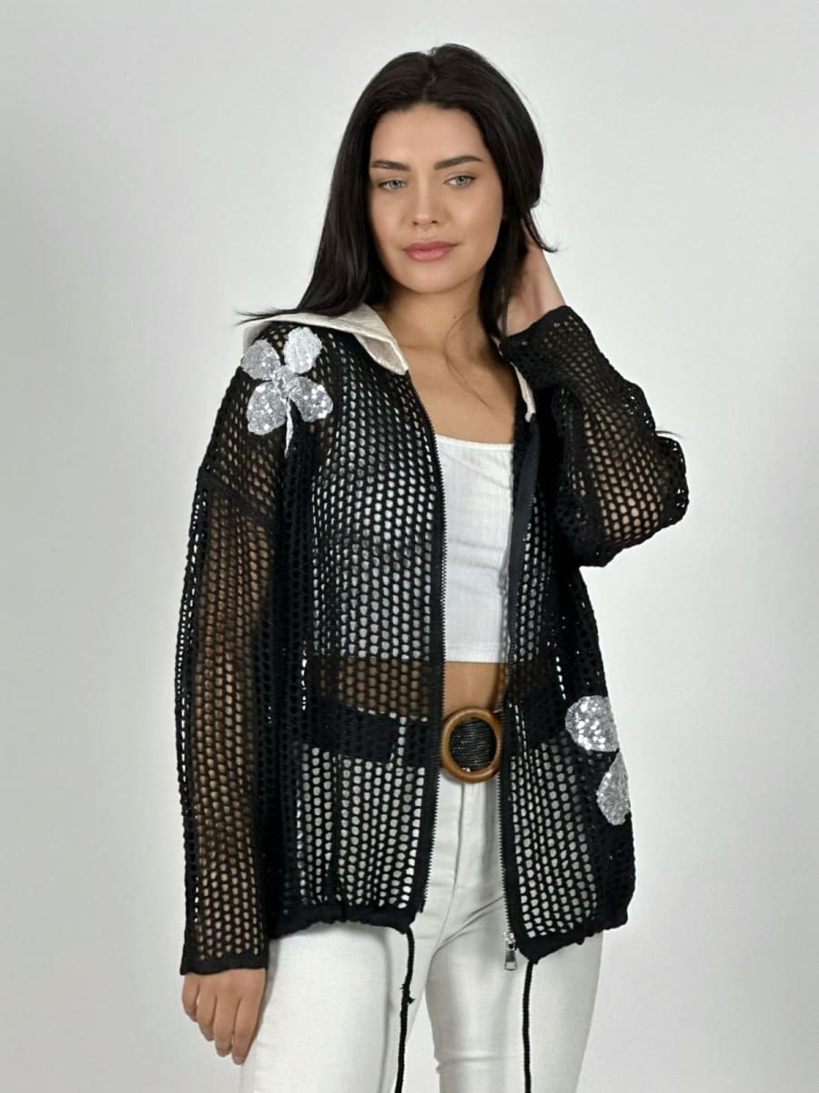 Polerón Hilo con Cierre Flores Brillantes A3-772