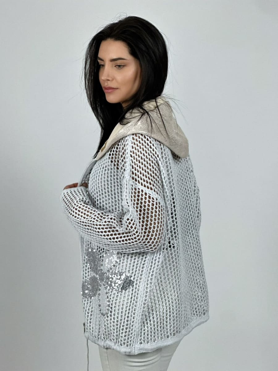 Polerón Hilo con Cierre Flores Brillantes A3-7710