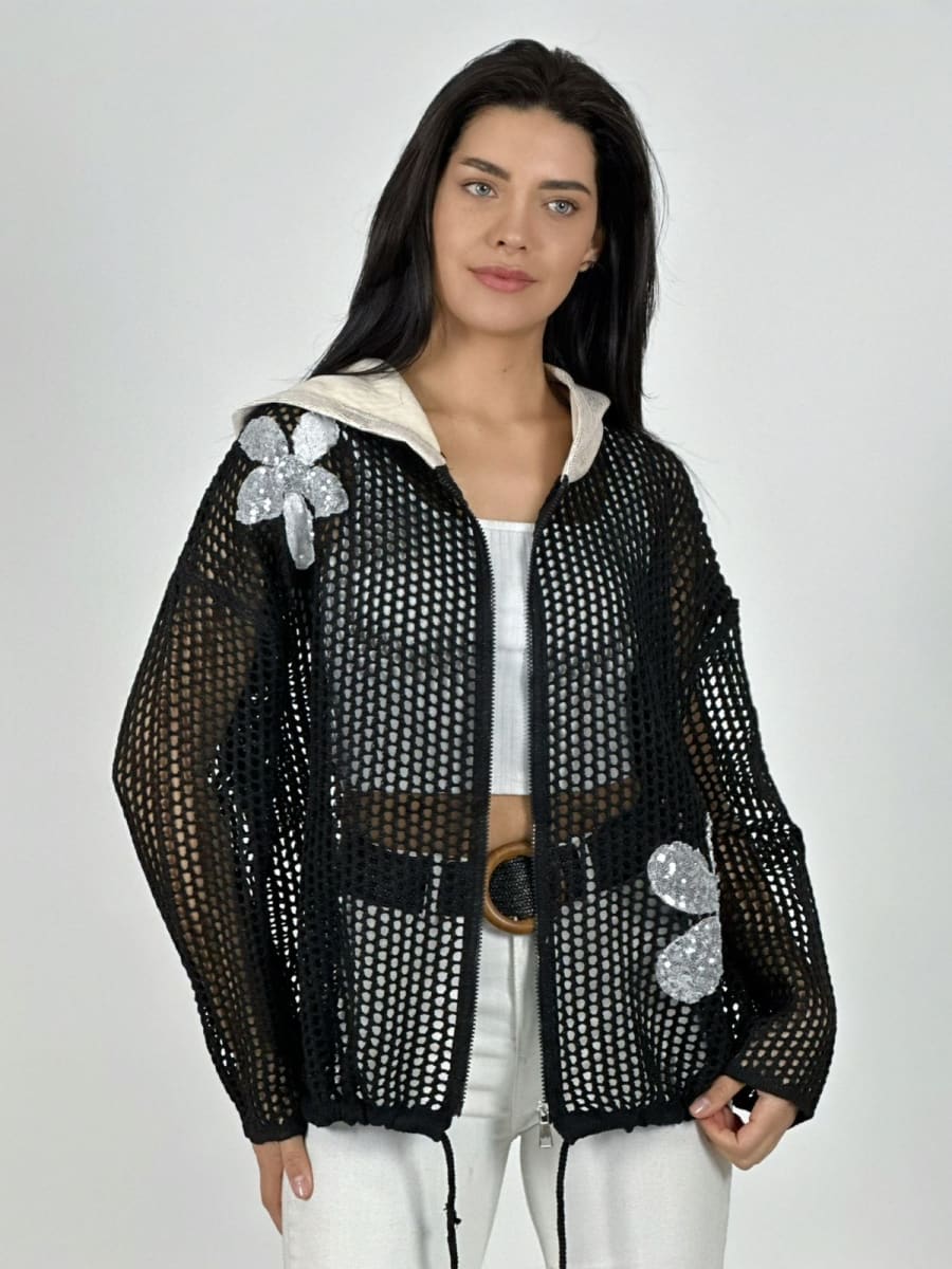 Polerón Hilo con Cierre Flores Brillantes A3-771