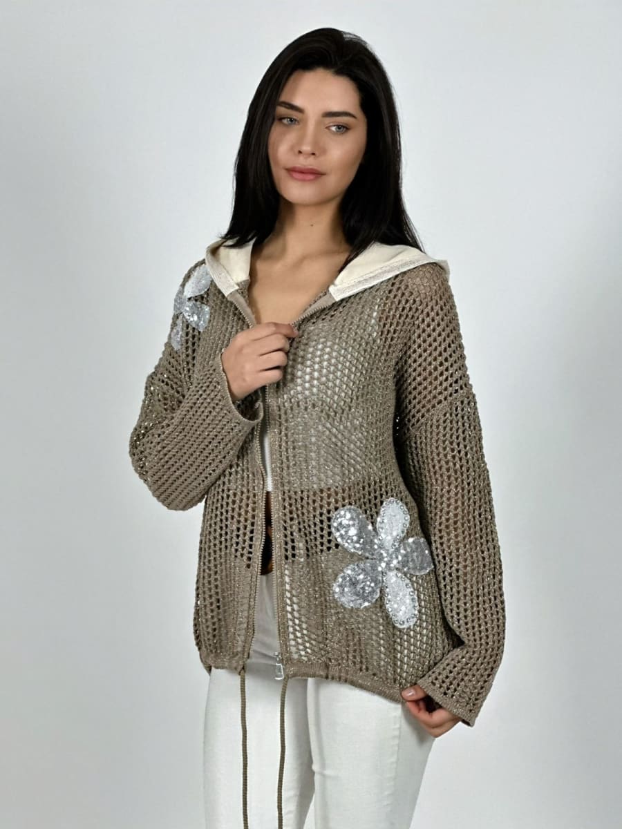 Polerón Hilo con Cierre Flores Brillantes A3-7712