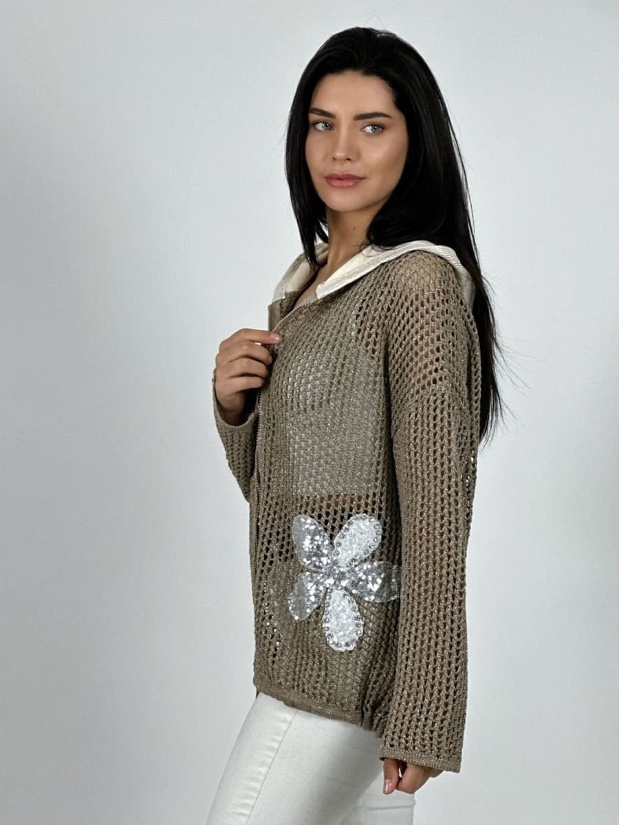 Polerón Hilo con Cierre Flores Brillantes A3-7713