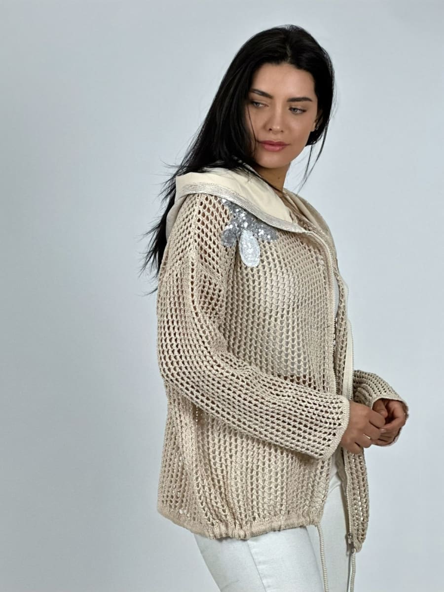 Polerón Hilo con Cierre Flores Brillantes A3-776