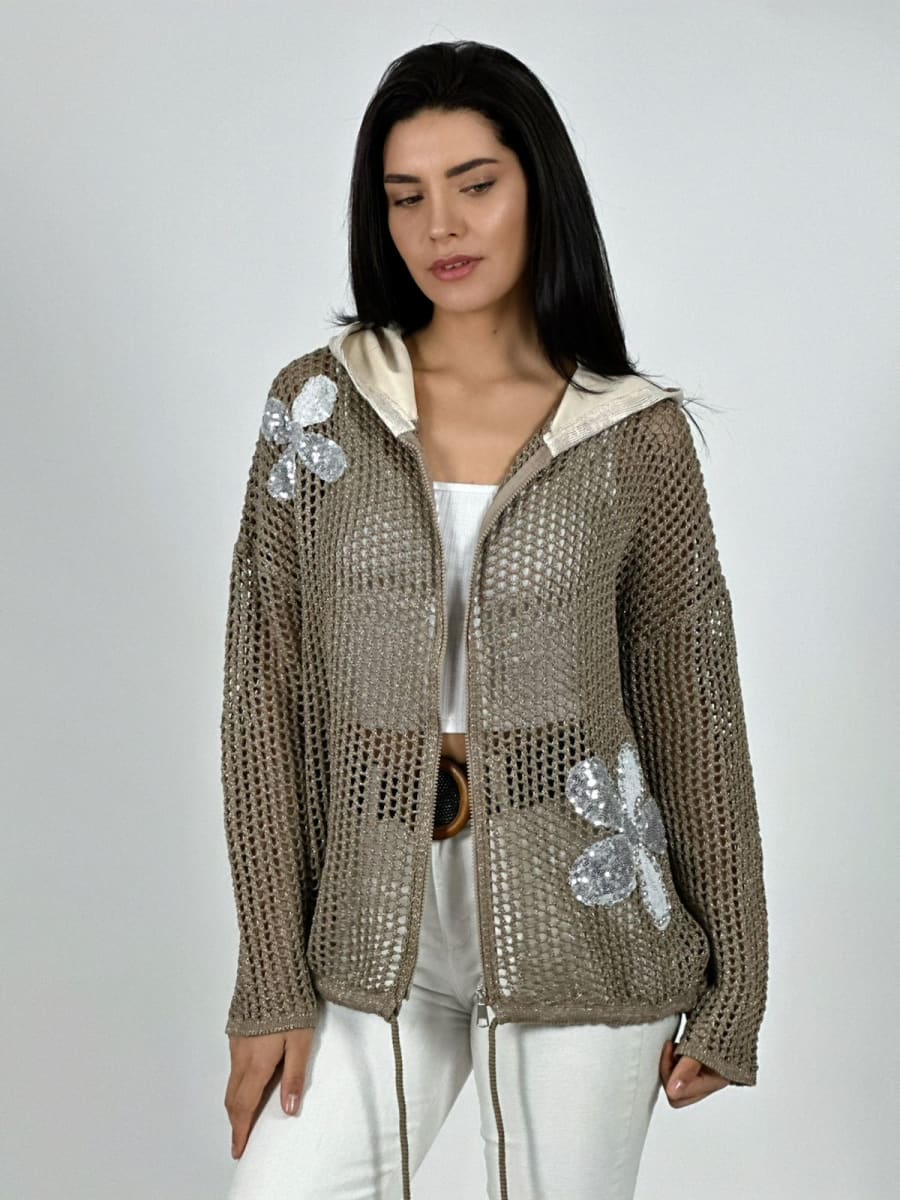 Polerón Hilo con Cierre Flores Brillantes A3-7711