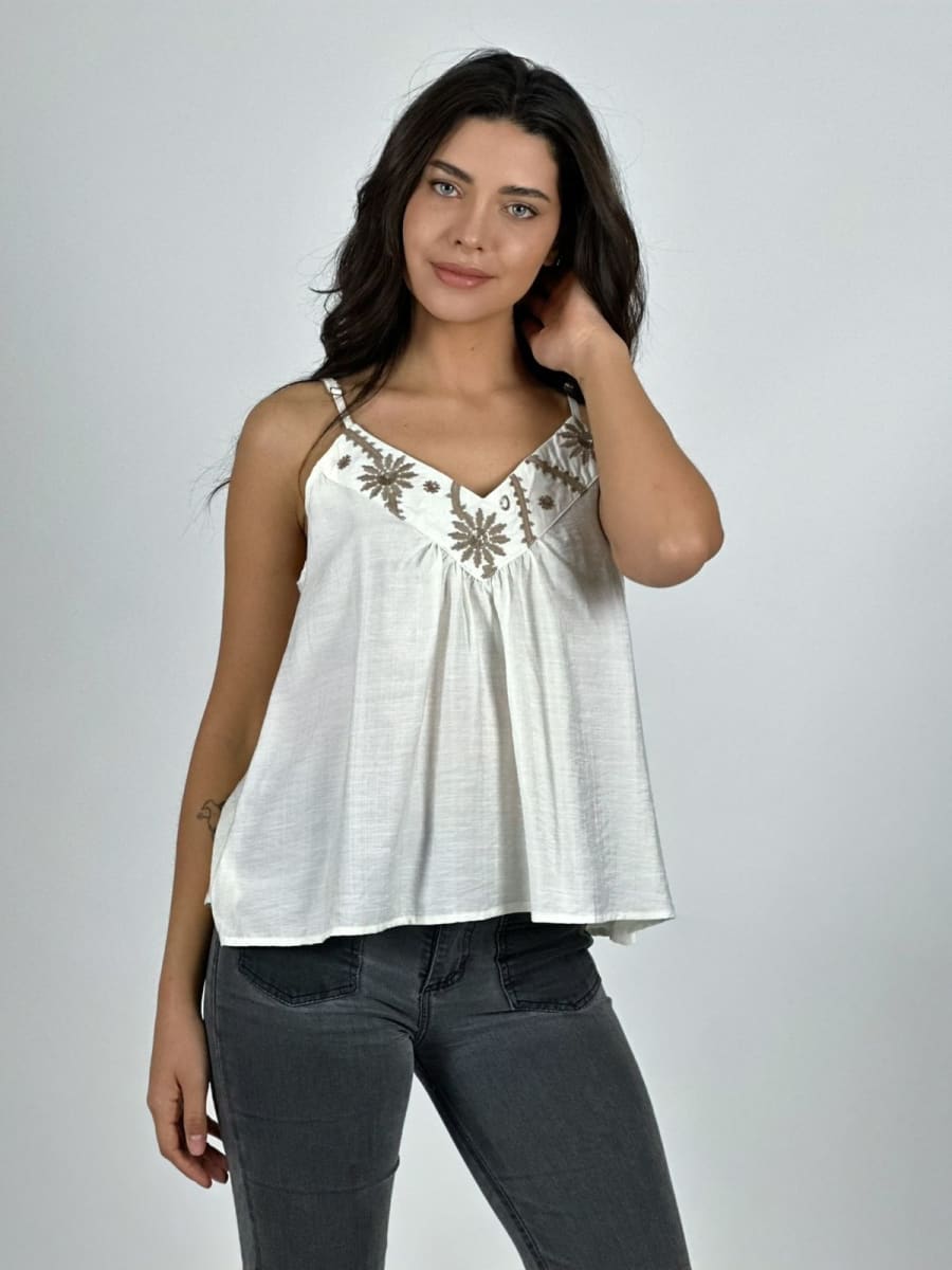 Polera Lino Lencera Bordes Boho A1-321