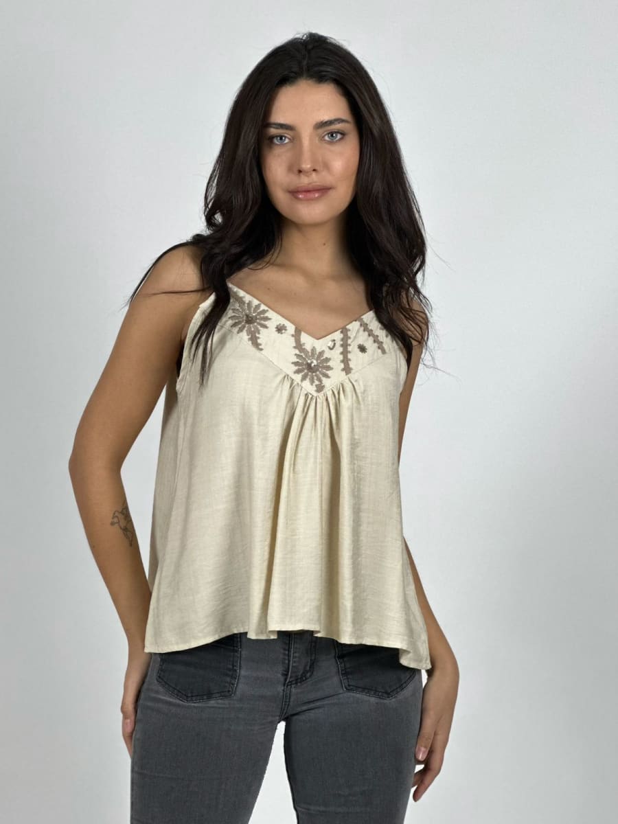 Polera Lino Lencera Bordes Boho A1-328