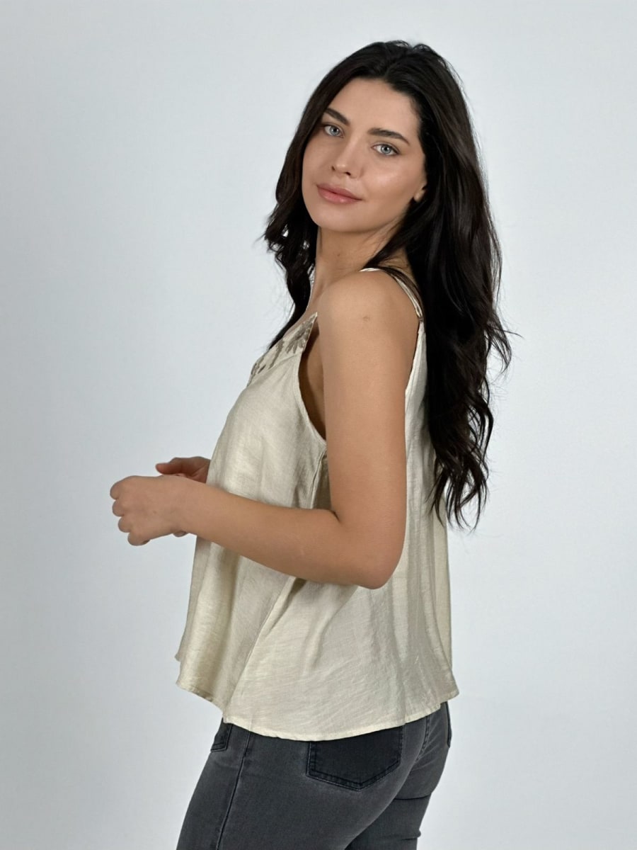 Polera Lino Lencera Bordes Boho A1-329