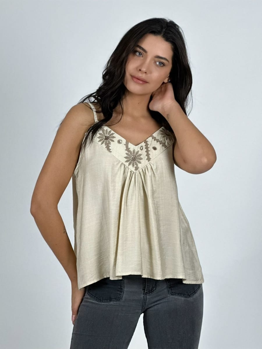 Polera Lino Lencera Bordes Boho A1-327