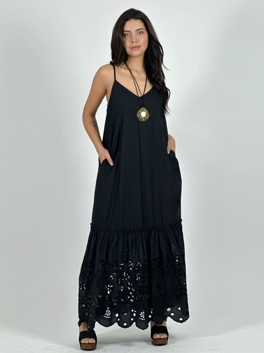 Vestido Lino Tirantes Vuelo Broderi A3-761