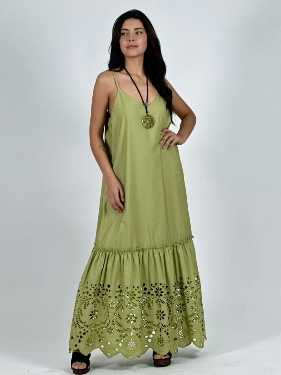 Vestido Lino Tirantes Vuelo Broderi A3-764