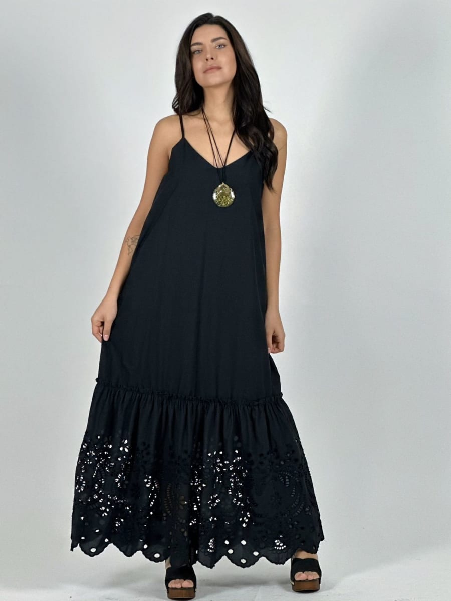 Vestido Lino Tirantes Vuelo Broderi A3-763