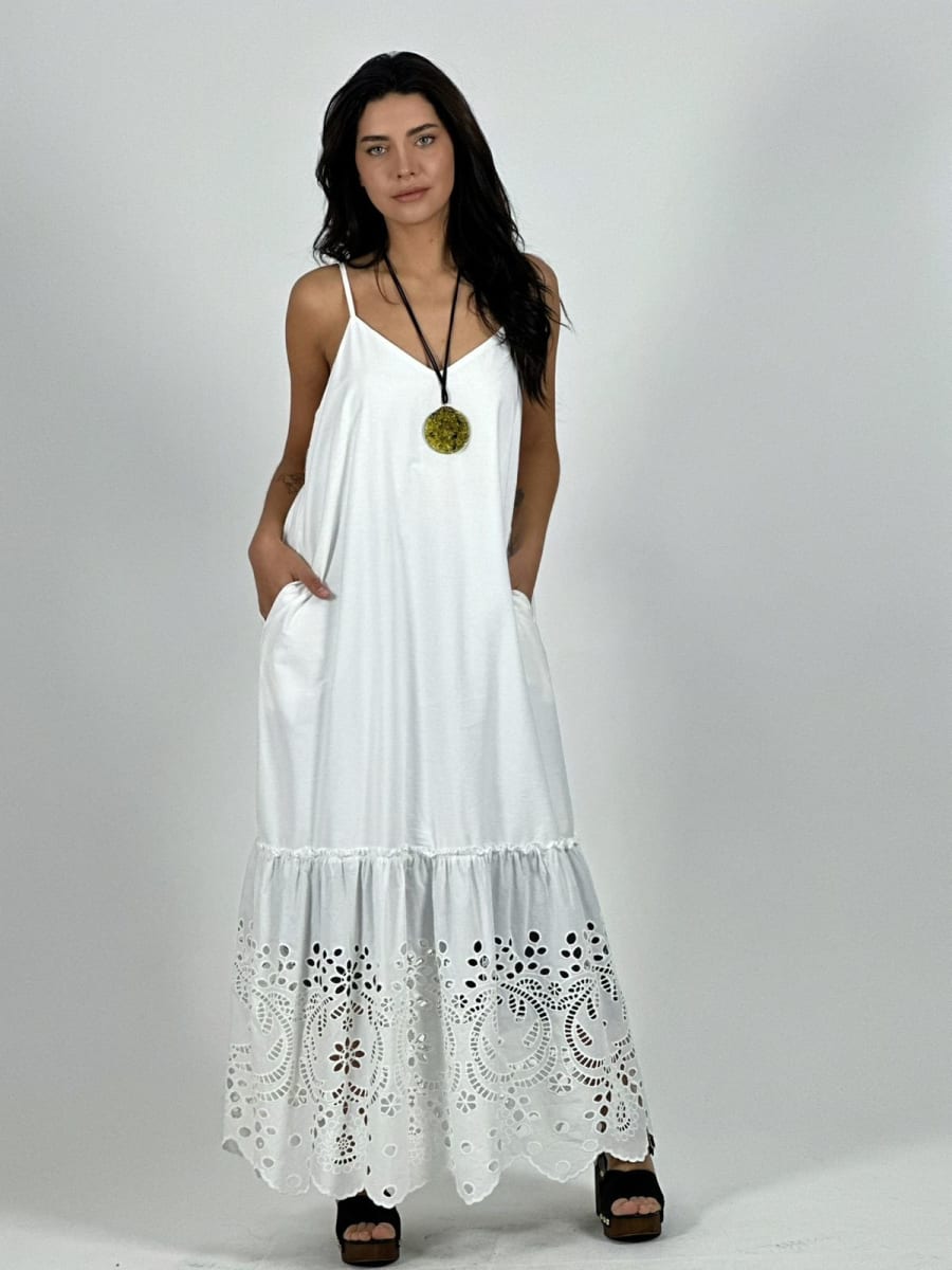 Vestido Lino Tirantes Vuelo Broderi A3-766