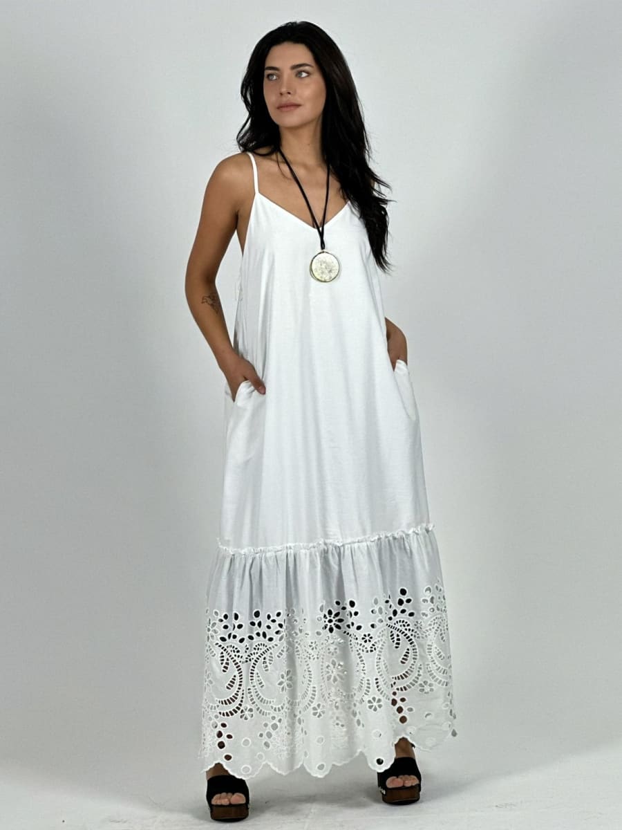 Vestido Lino Tirantes Vuelo Broderi A3-767