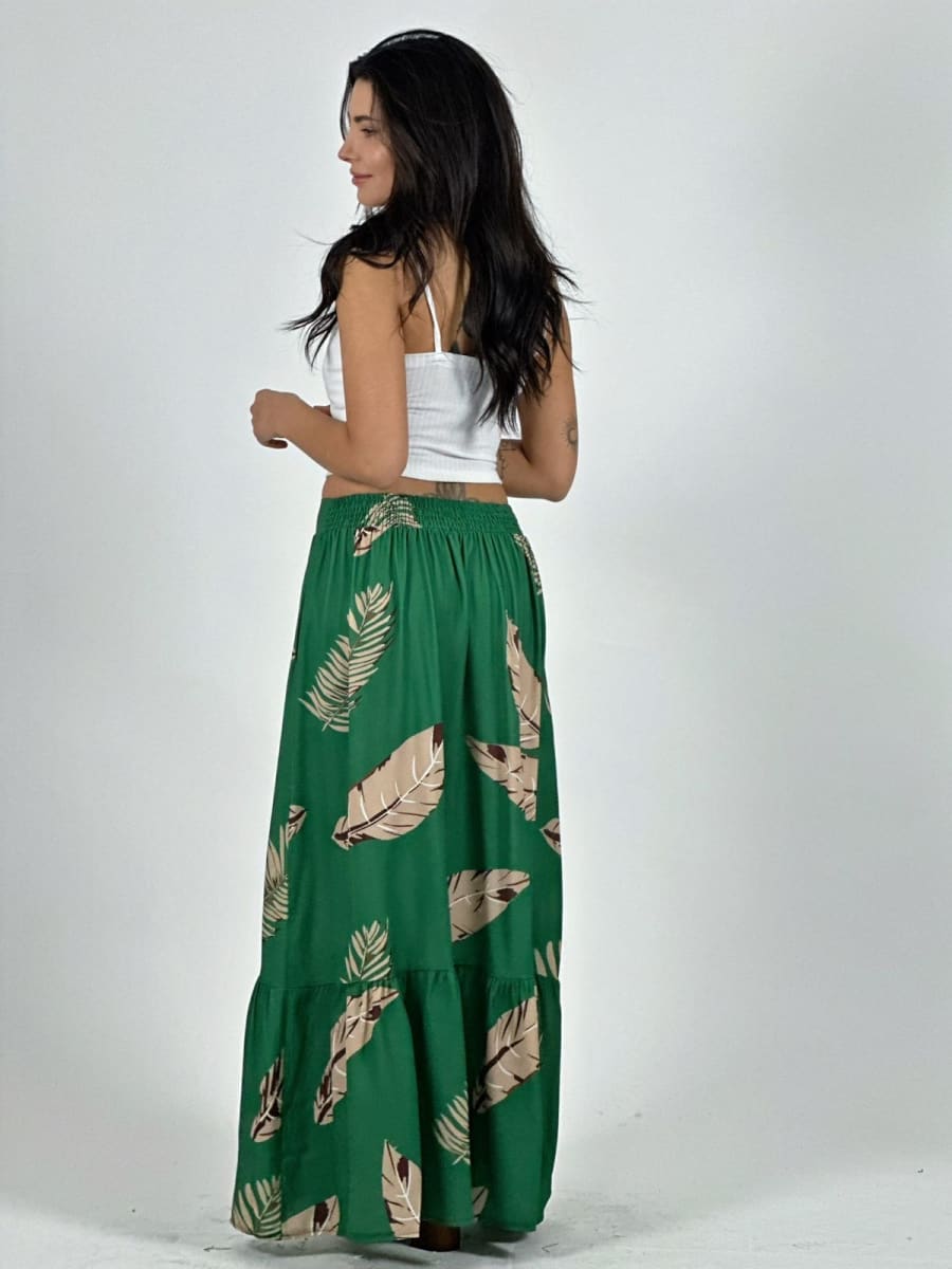 Falda Viscosa Estampado Hojas A1-324