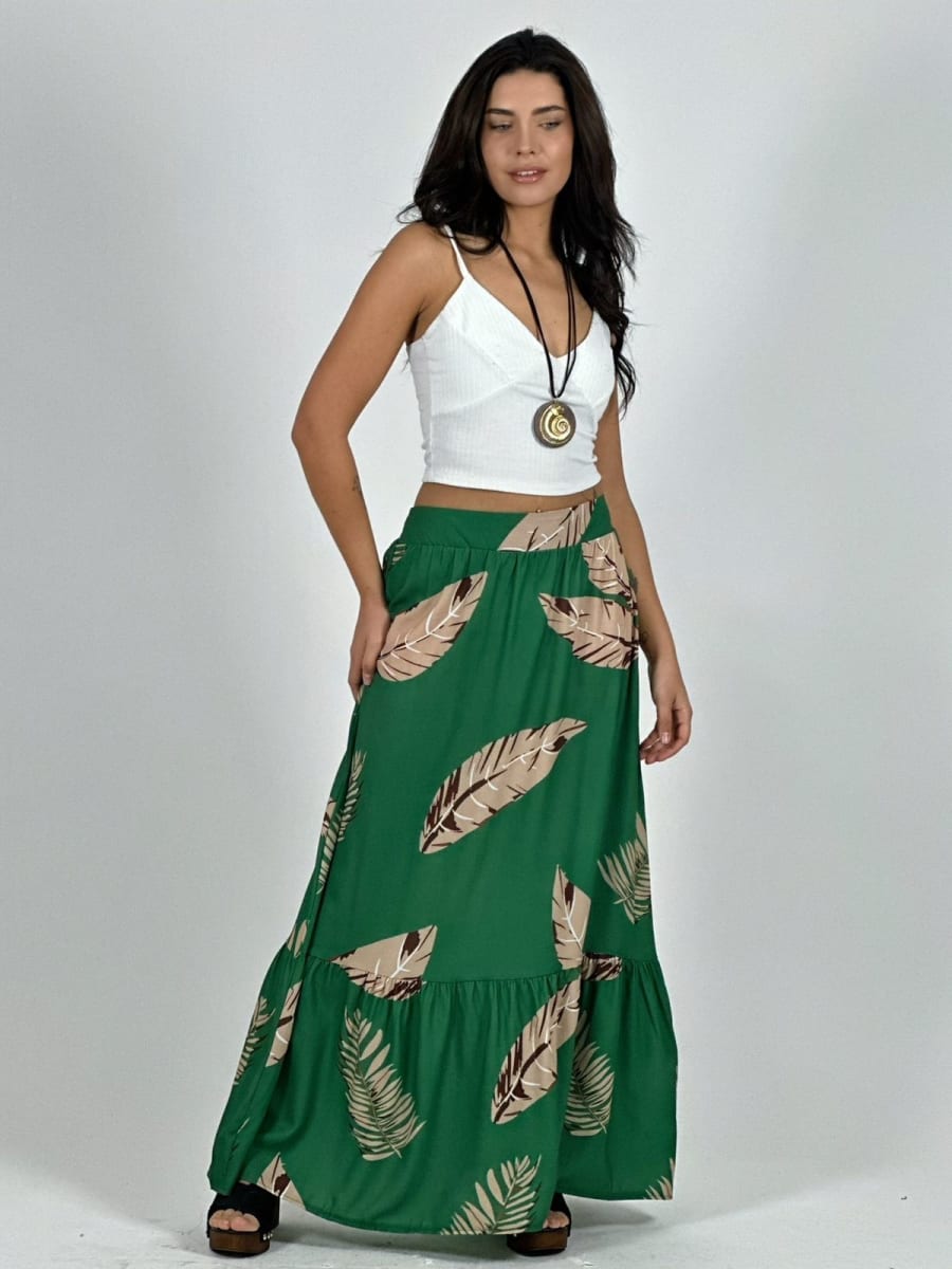 Falda Viscosa Estampado Hojas A1-321