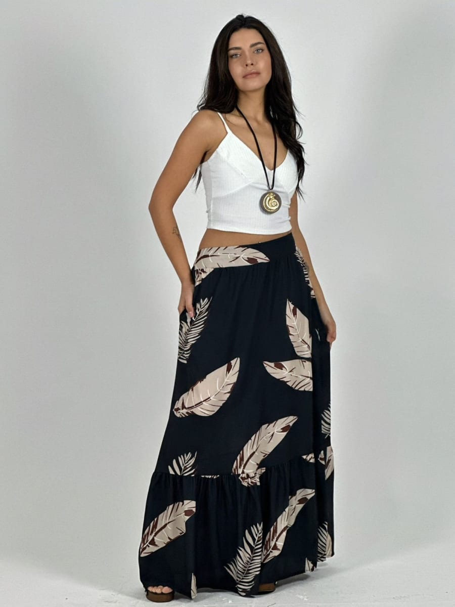 Falda Viscosa Estampado Hojas A1-326