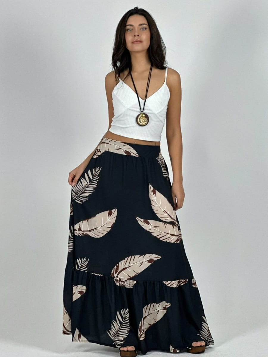 Falda Viscosa Estampado Hojas A1-325