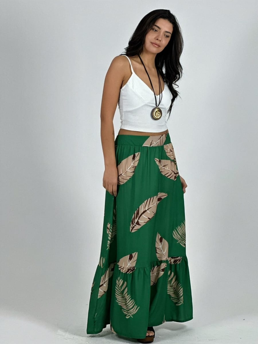 Falda Viscosa Estampado Hojas A1-322