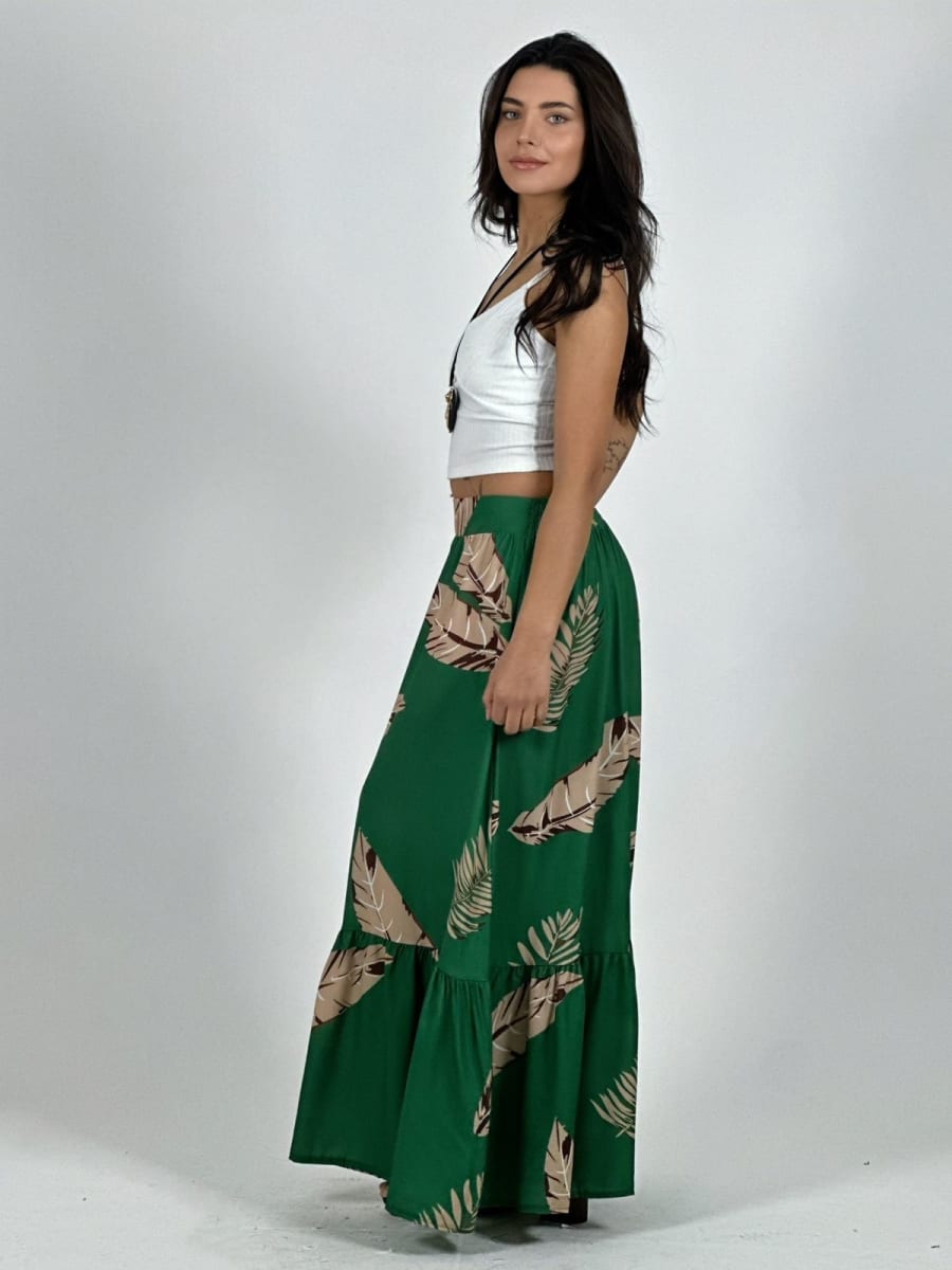 Falda Viscosa Estampado Hojas A1-323