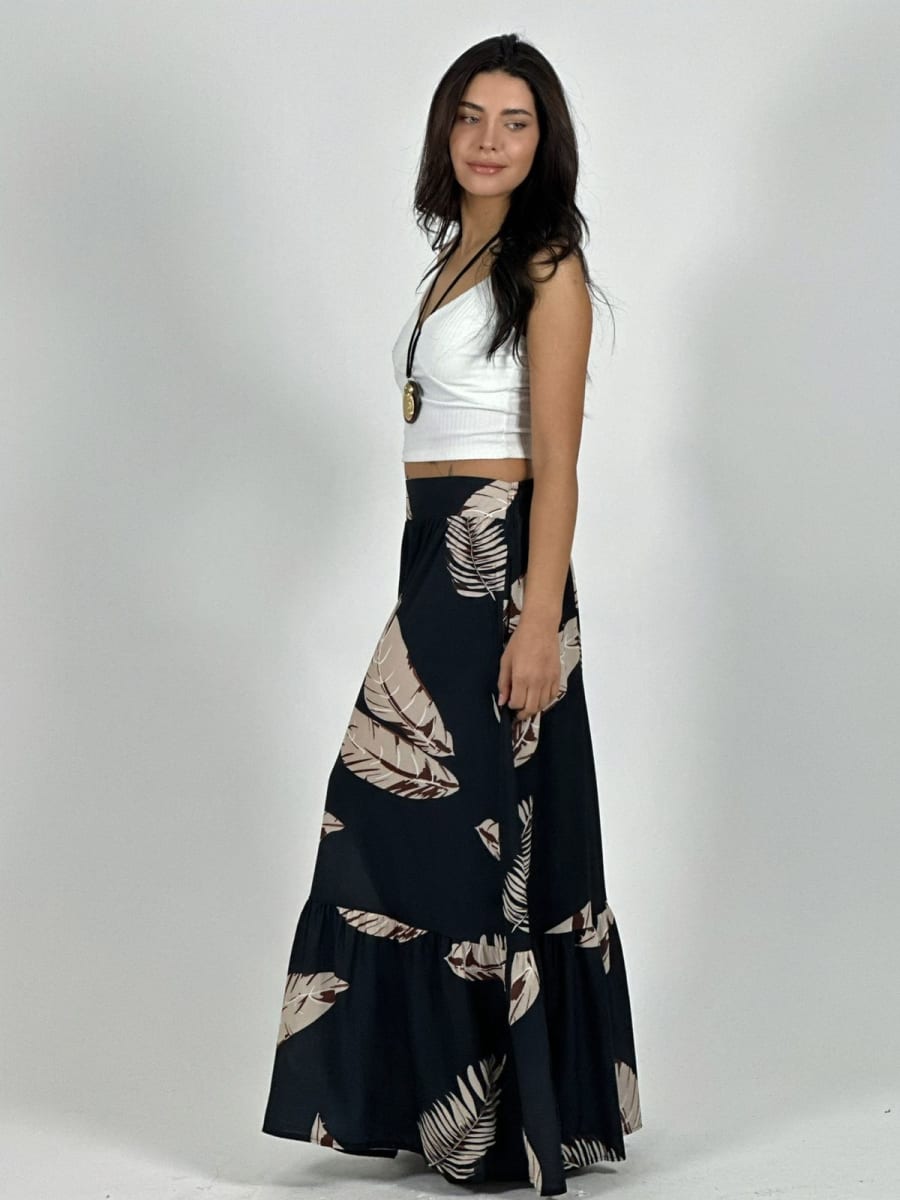 Falda Viscosa Estampado Hojas A1-327