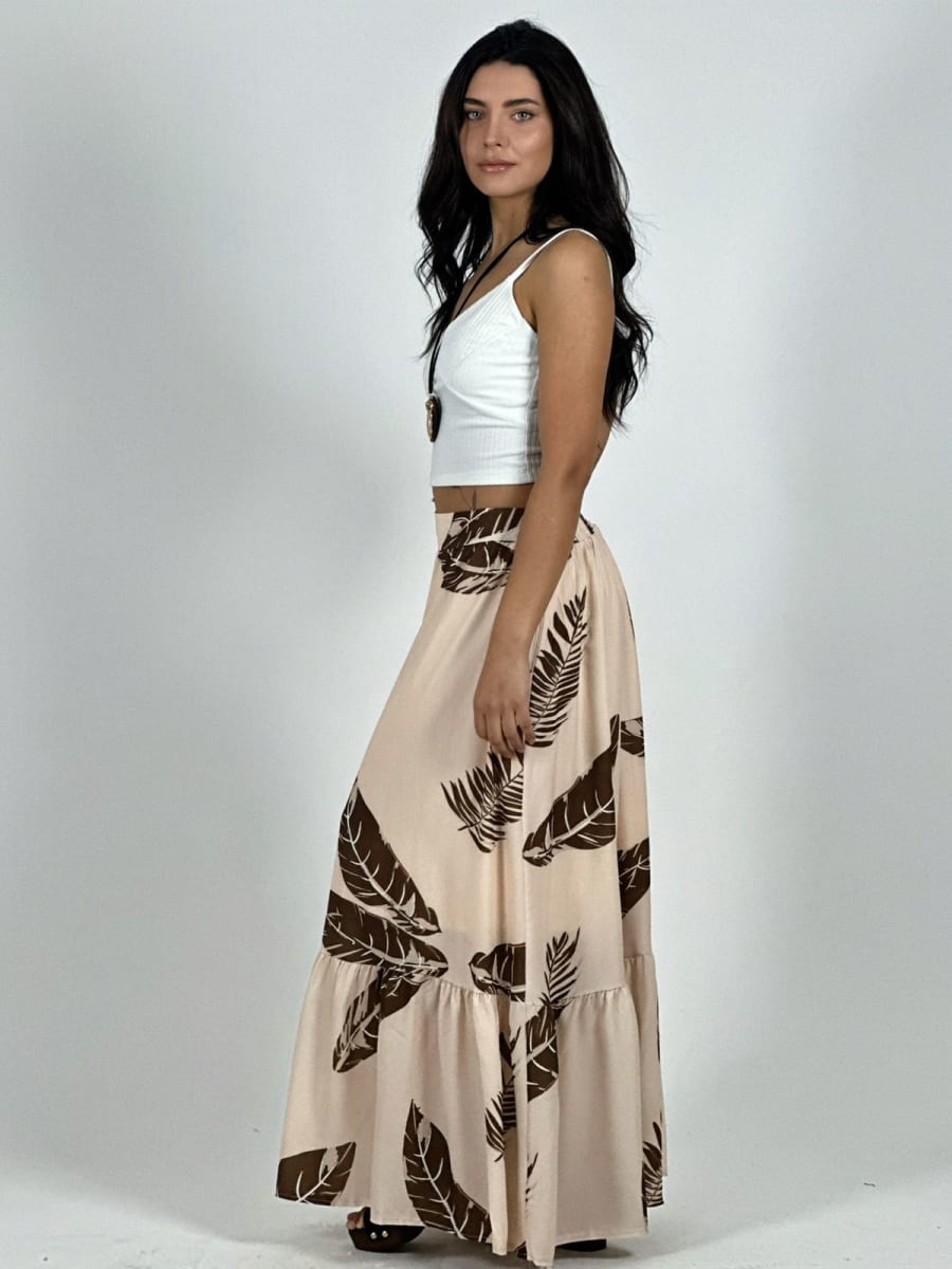 Falda Viscosa Estampado Hojas A1-3210