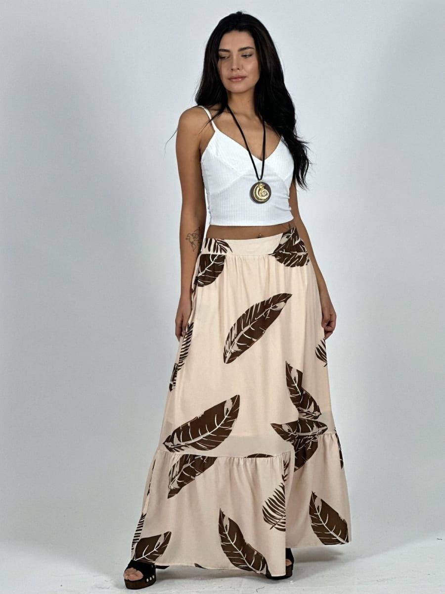 Falda Viscosa Estampado Hojas A1-329
