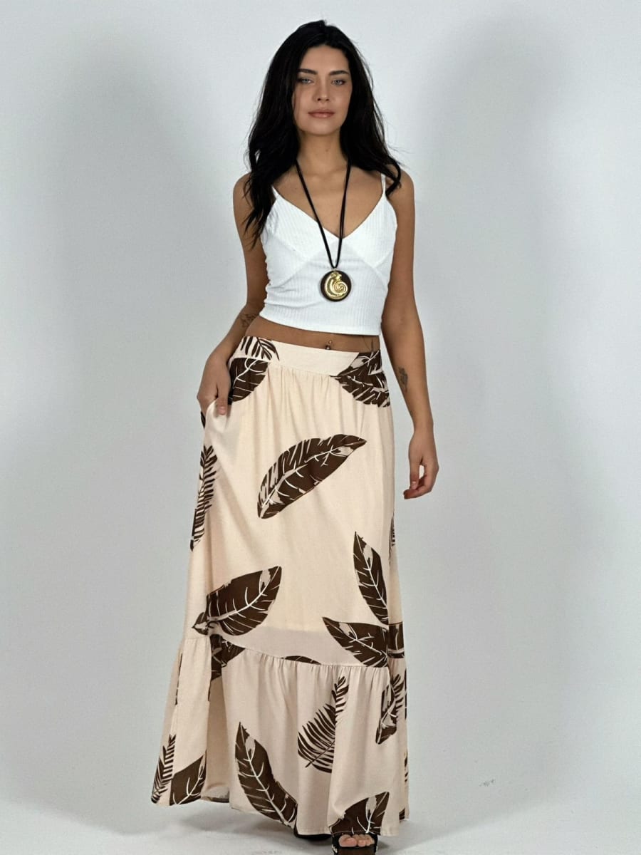 Falda Viscosa Estampado Hojas A1-328