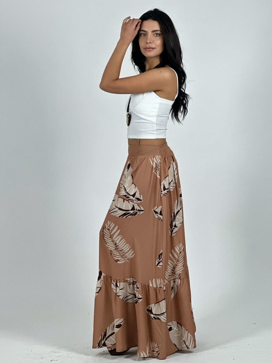 Falda Viscosa Estampado Hojas A1-3213