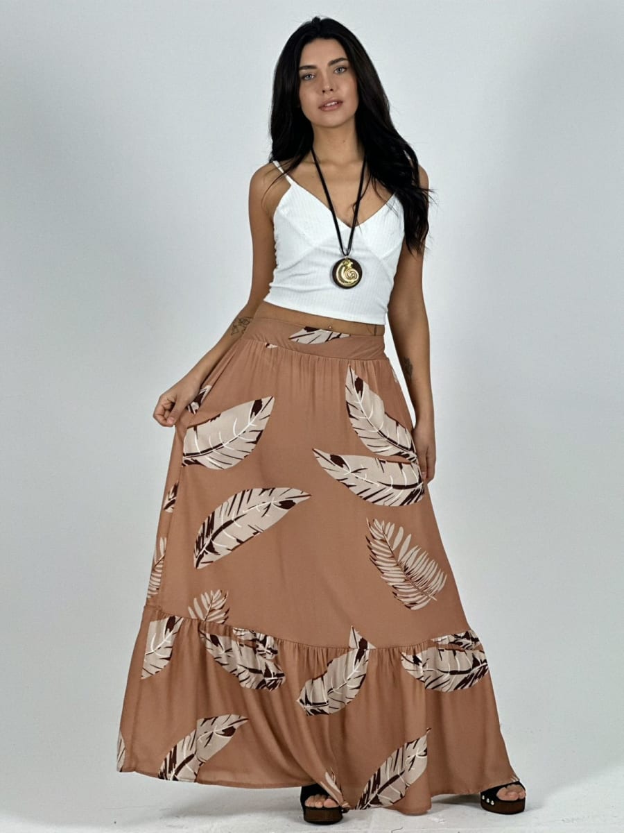 Falda Viscosa Estampado Hojas A1-3212