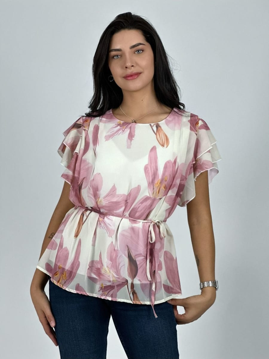 Blusa con Amarra Lirios Estampados A2-574