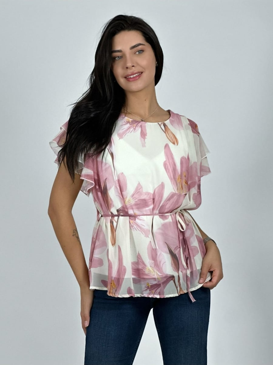 Blusa con Amarra Lirios Estampados A2-575