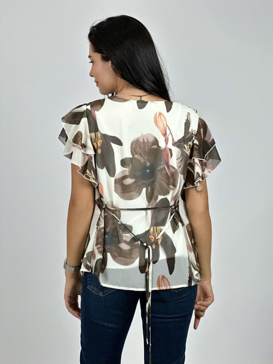 Blusa con Amarra Lirios Estampados A2-5713