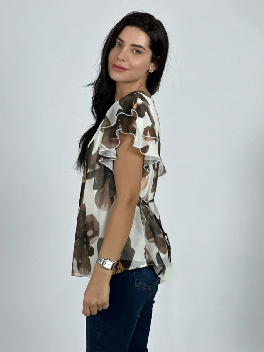 Blusa con Amarra Lirios Estampados A2-5712
