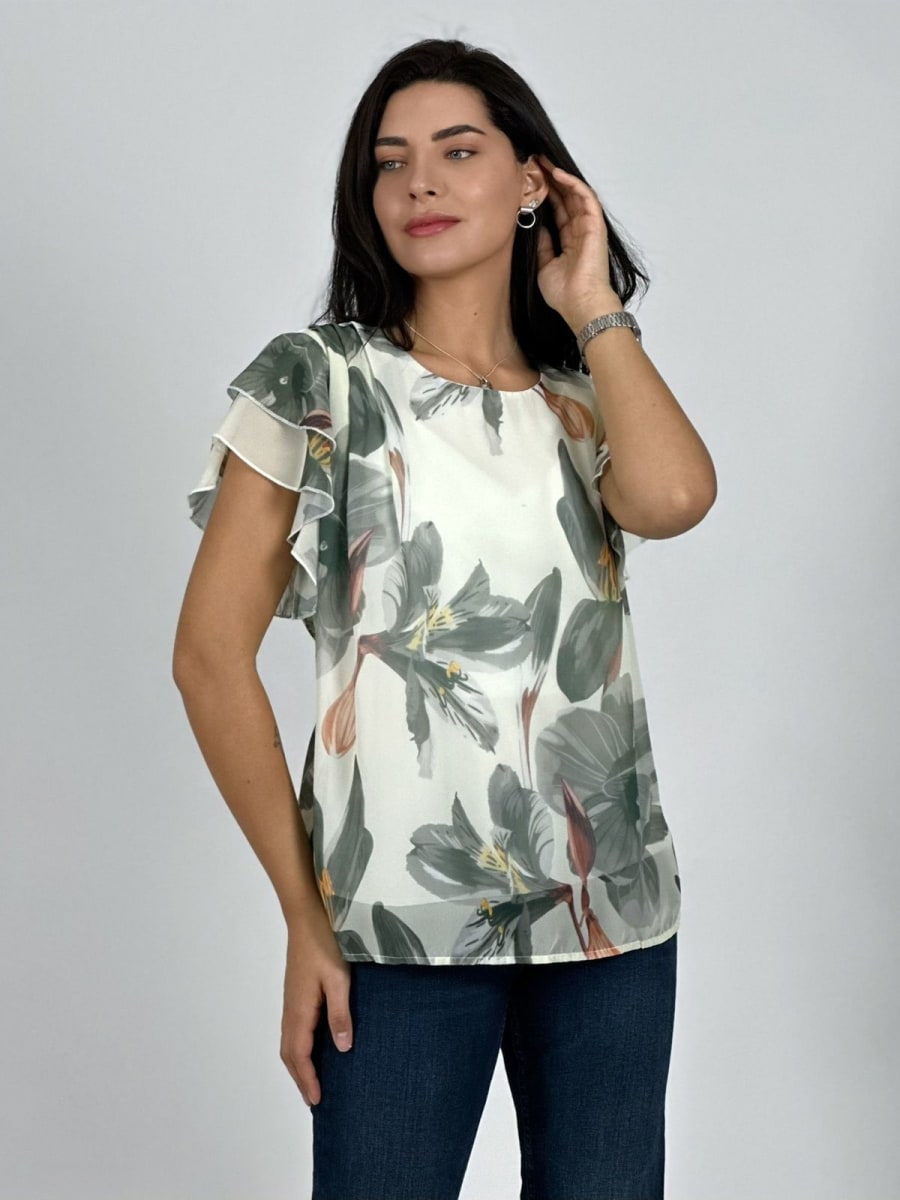 Blusa con Amarra Lirios Estampados A2-571