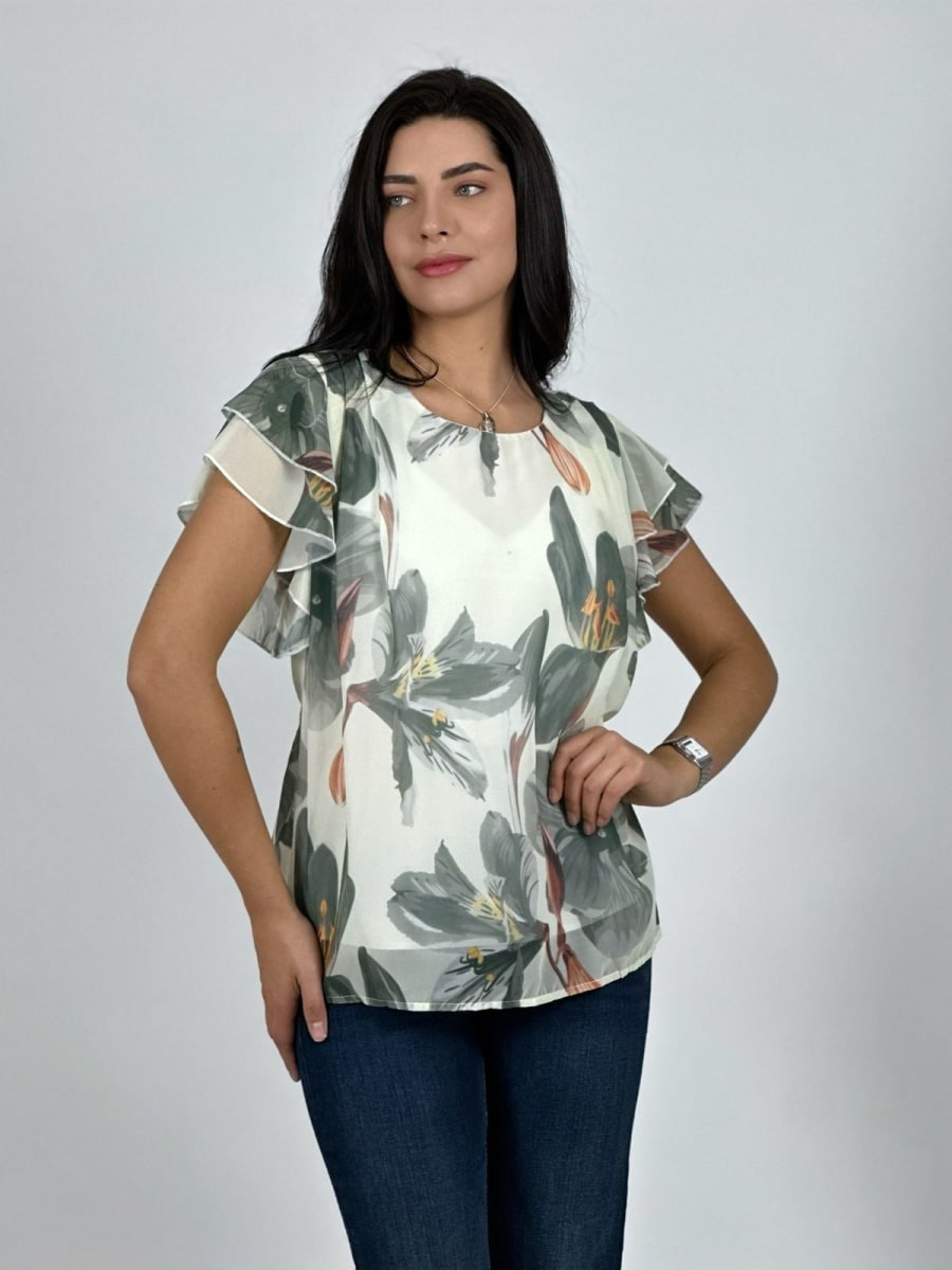 Blusa con Amarra Lirios Estampados A2-572